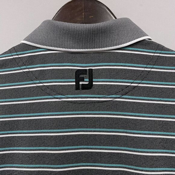 Footjoy FJ Mens Golf Polo Shirt Black & Green Striped 100% Polyester Size XL guc - Picture 4 of 9